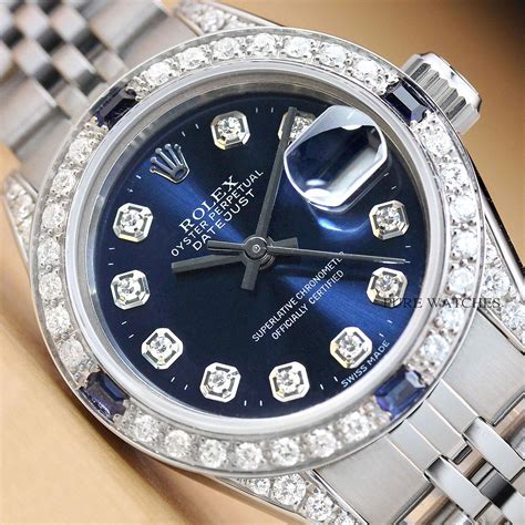 diamond blue rolex|Rolex blue face with diamonds.